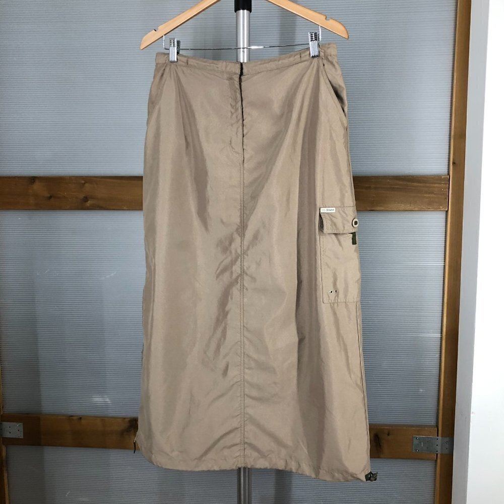 Vintage HS JEANS CO Tan Cargo Drawstring &‎ Side Zipper Hem Maxi Skirt Sz L